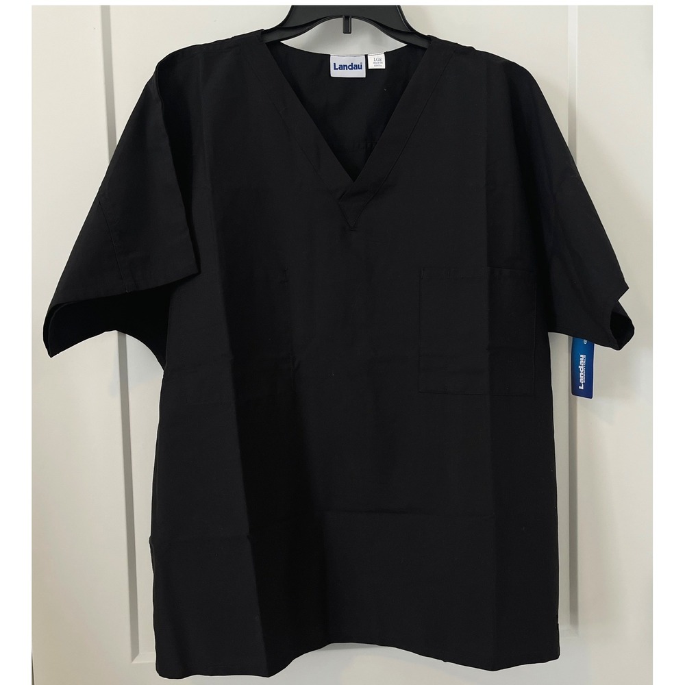 Landau Unisex 1-Pocket Reversible Scrub Top Black Large NWT 7502